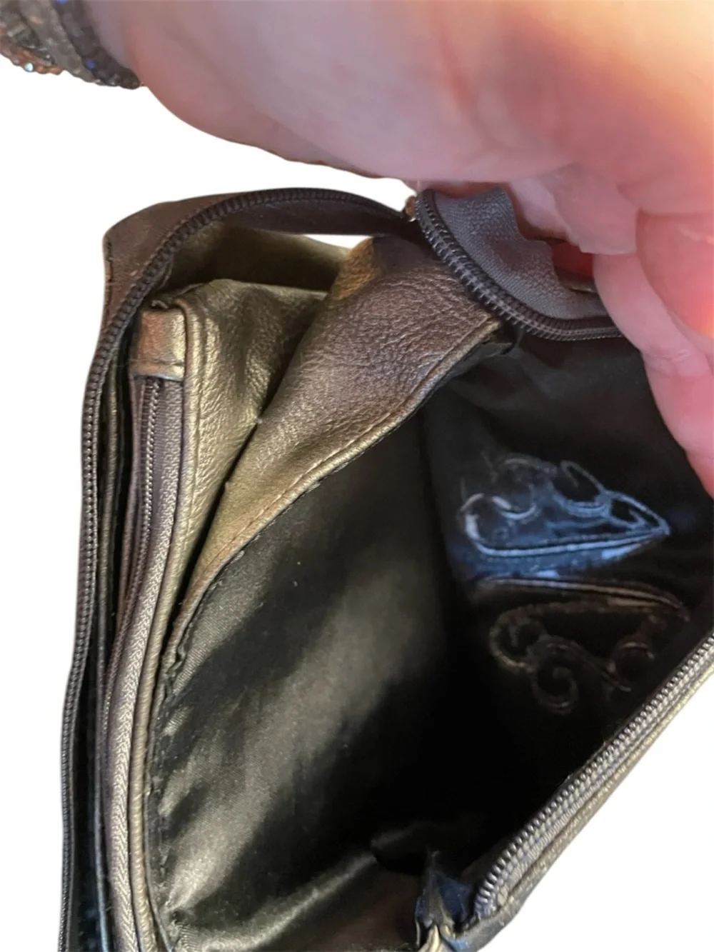 Cute tassel Monogram M Metallic Leather Crossbody. 6 width 9 inches length. - Picture 4 of 6